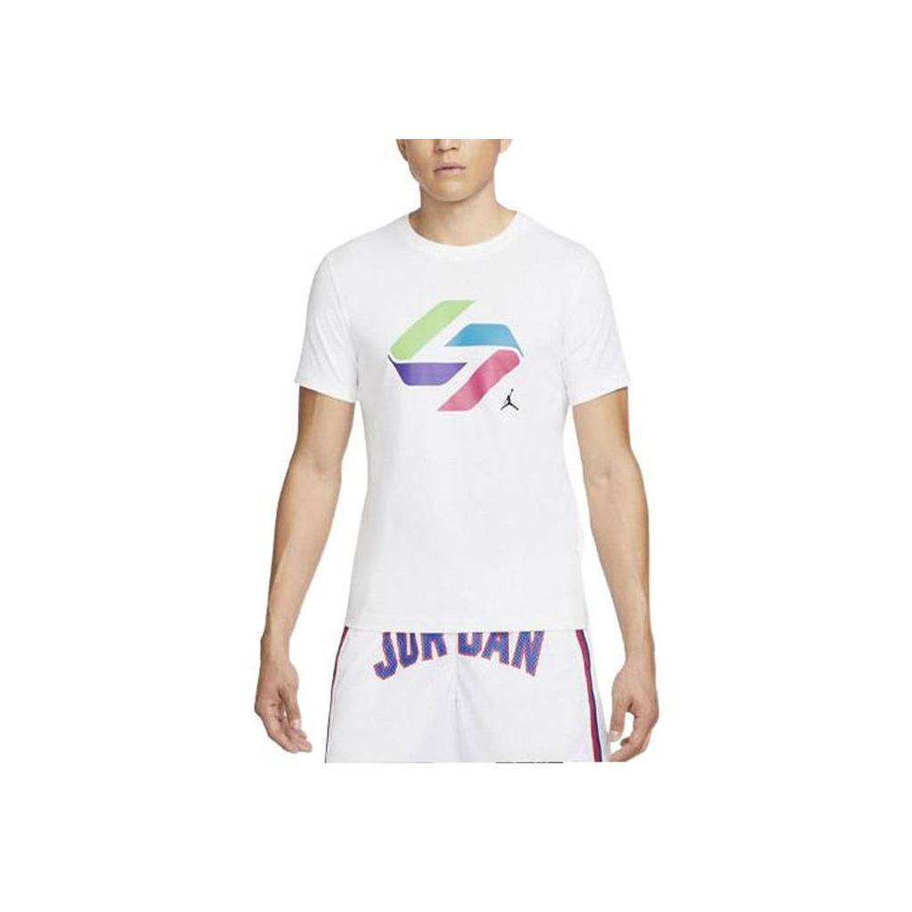Jordan Casual Pattern Logo Print Crew Neck T-Shirt Men Tops White DV5537-100