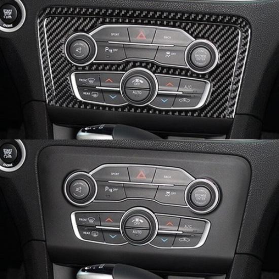 2Pcs Carbon Fiber Center Console AC CD Panel Cover For Dodge Charger 2015-