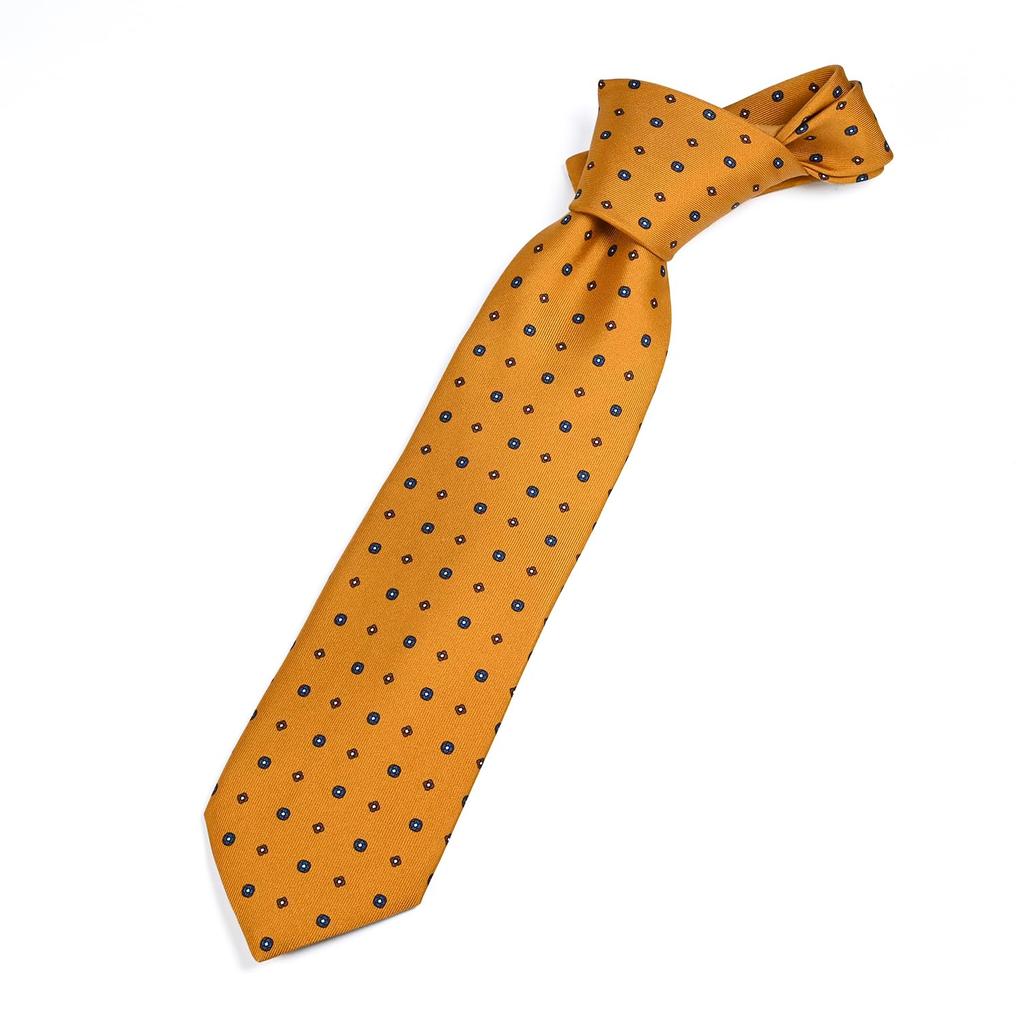 Dunhill Men's Necktie, 8cm Wide, 100% Silk, Neets Print, Mustard, 24RPTP1HB701 [Parallel Import]