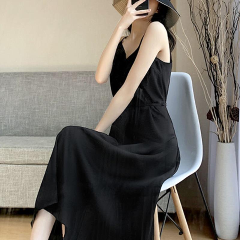 YYFS Women's Fashion Summer Spring Solid Color Print Sleeveless V-Neck High Waist Casual Dresses