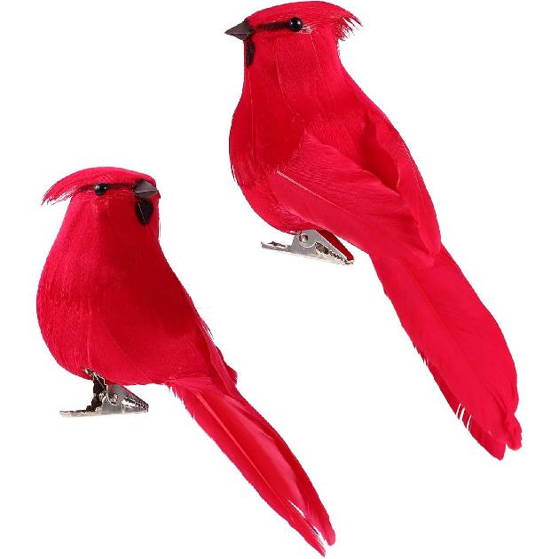 TENDYCOCO Artificial Red Cardinal Birds with Clip Simulated Foam Bird Adornment Ornament Birds Crafts Tree Home Outdoor Decorations,Pack of 2