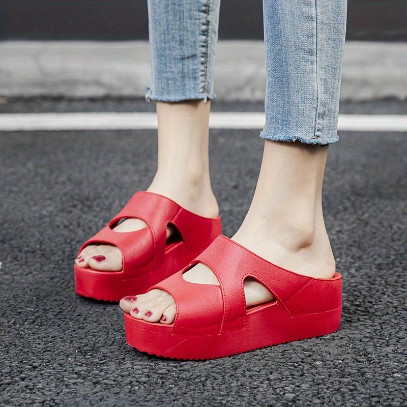 Order A Size Up Women's Slip-On Wedge Sandals Open-Toe Non-Slip Rubber Slippers