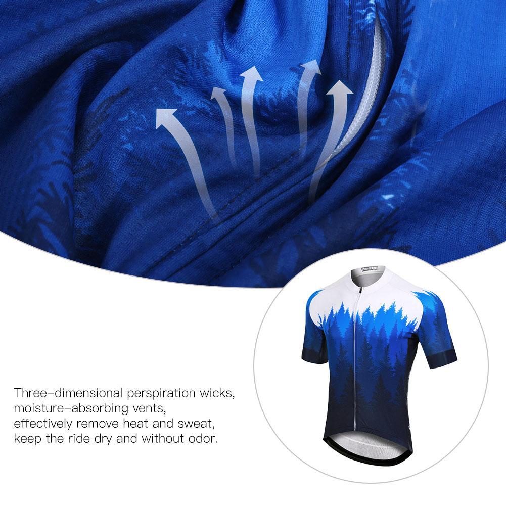 Man Male Tree Grain Blue Summer Outdoor Short Sleeve Bicycle Cycling Wear ClothesTree Grain Blue Short Sleeve XXXL