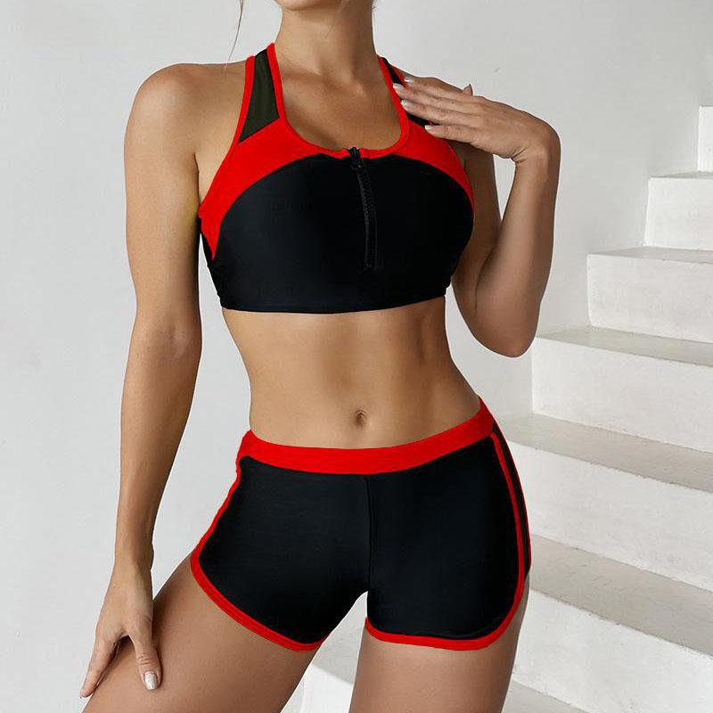 

Комплект бікіні на блискавці. Купальник із двох частин. Жіночий спортивний купальний костюм із шортами. Жіночий купальний костюм. XL червоний