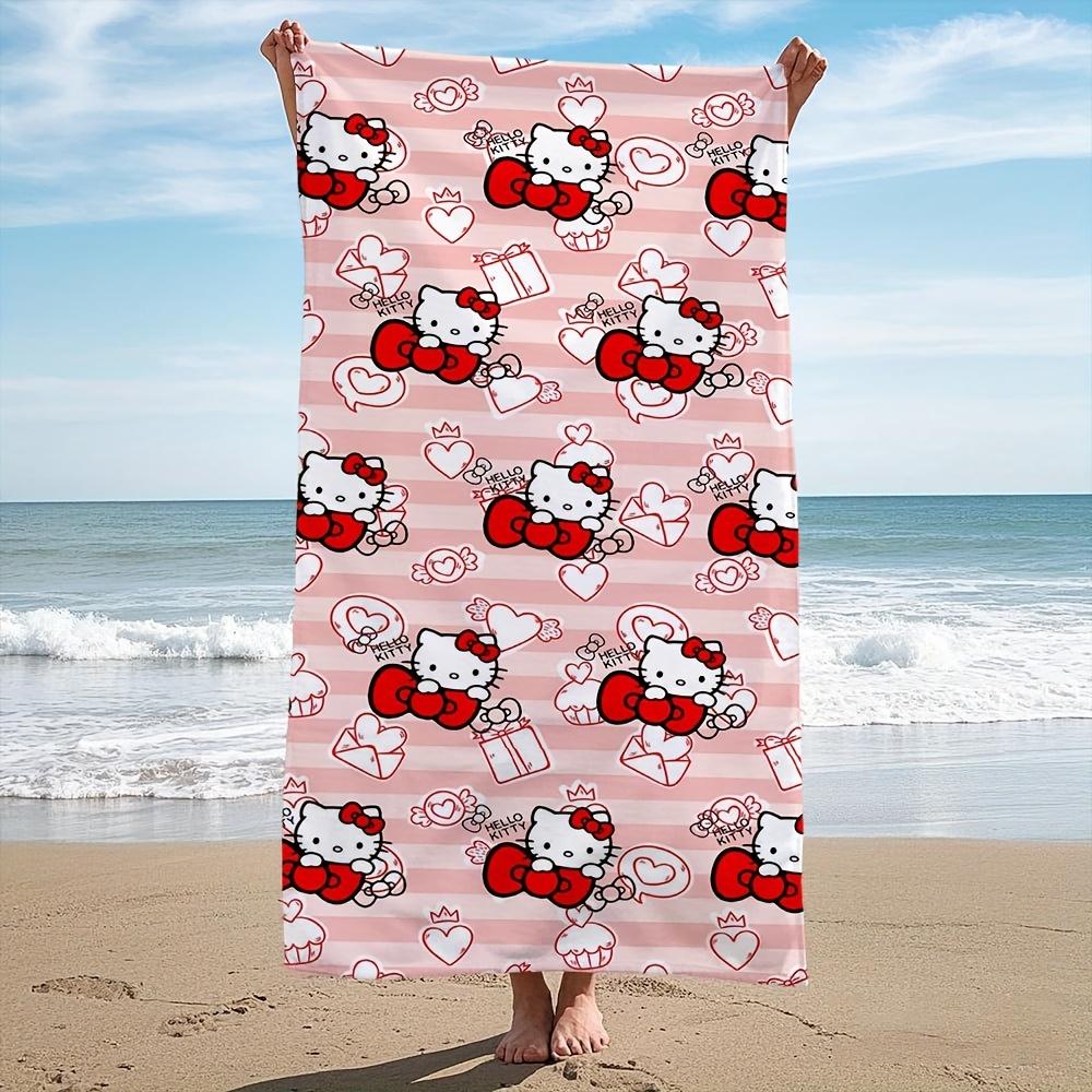 

1pc Sanrio Hello Kitty Pink Stripe Print Beach Towel Polyester Quick Dry Lightweight Soft Towel for Swimming Surfing Camping Tra W30*H60(CM)