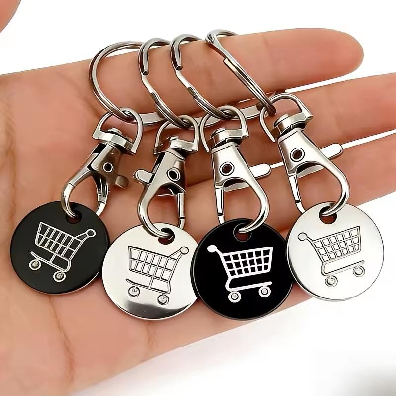 2/6Pcs Trolley Tokens Keychains Universal Small Metal Stainless Steel Portable Shopping Cart Tokens Key Ring Ornament Decoration