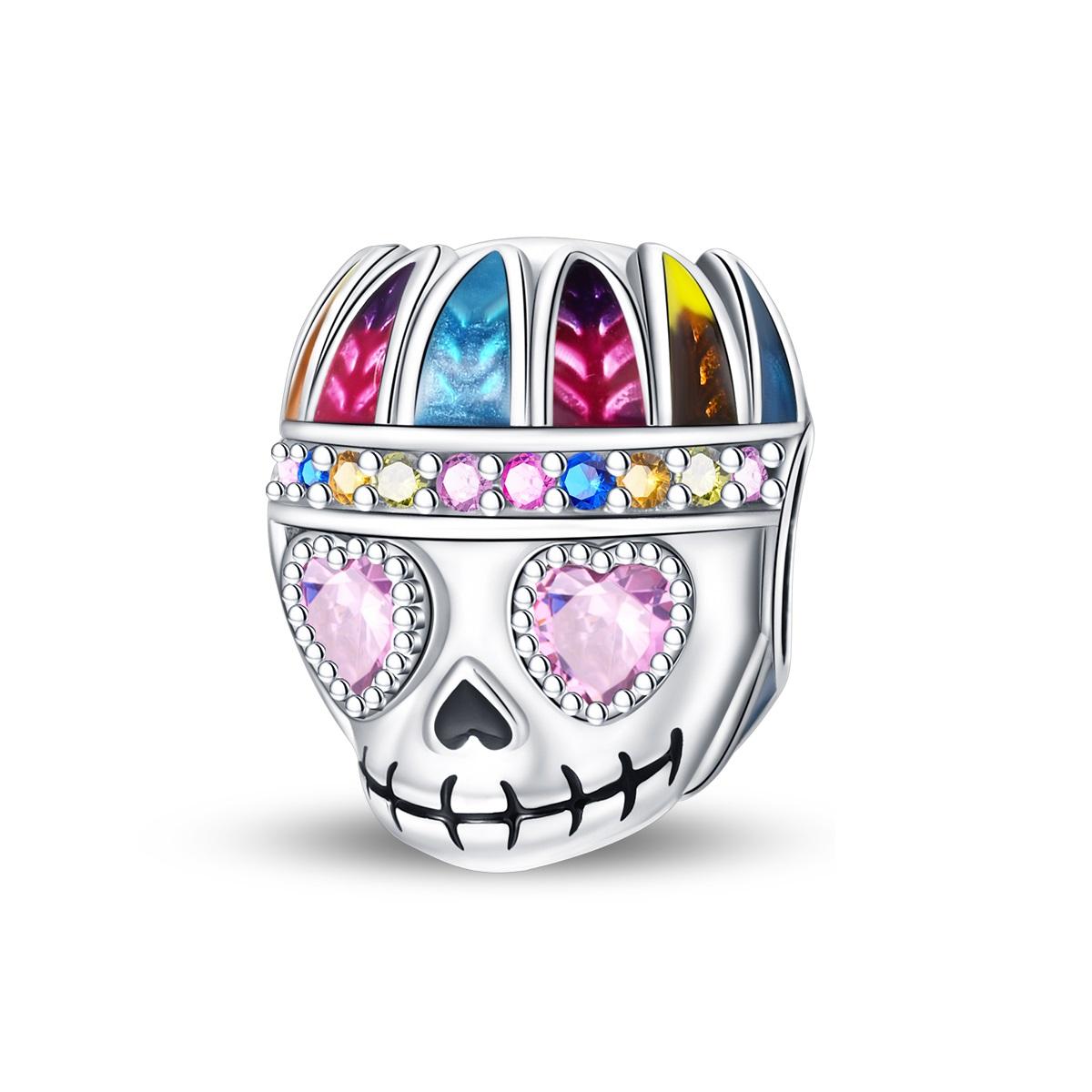 

Plated 925 Silver Color Rose Day Of The Dead Skull Style Charms Fit Original 925 Charms Bracelet Beads Jewelry Gifts For Women