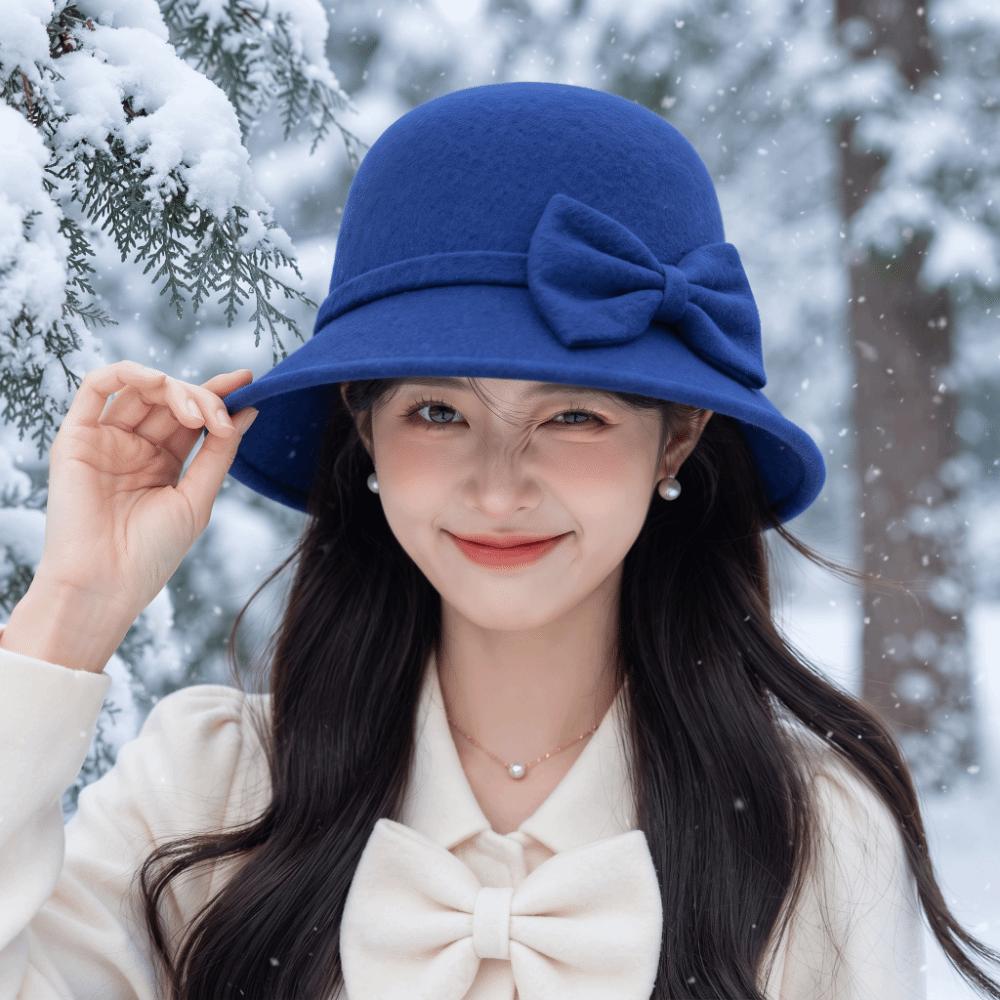 Soft Felt Retro Cloche Cap Warm Fleece Vintage Fedora Cap Winter Woolen Hat Shopping Day