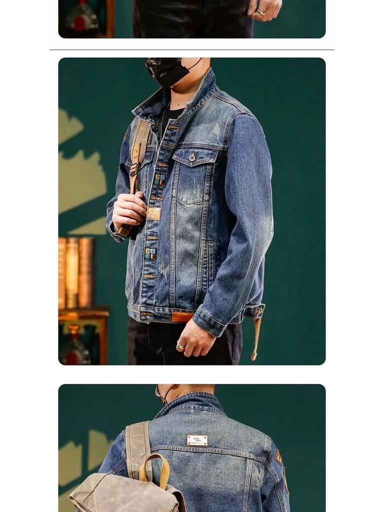 Men's 2025 Spring/Autumn High-End Washed Denim Jacket - Trendy Versatile Workwear Outerwear