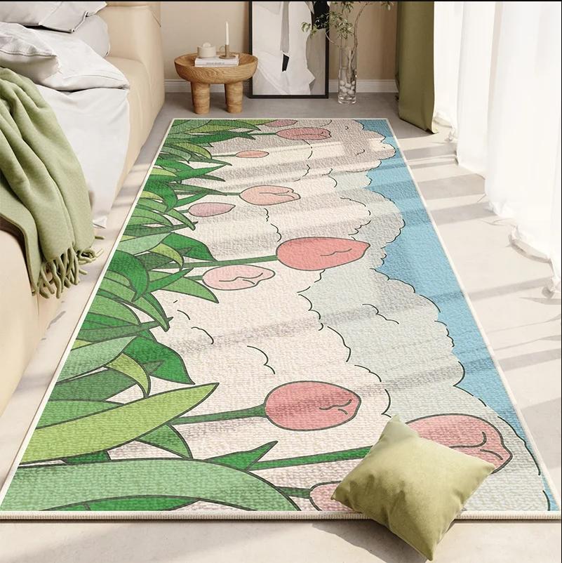 Blanket Ins Style Simple Small Fresh Flower Carpet Personalized Creative Crystal Velvet Bedroom Non-slip Footpad