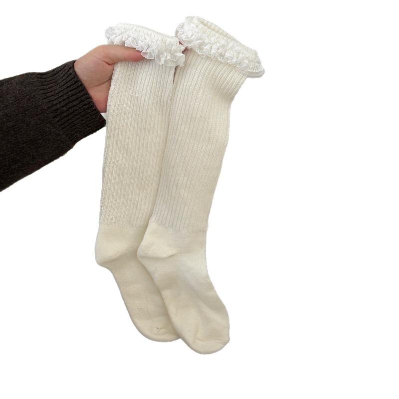 Sweet Lace Vertical Striped Thickened Loop Socks for Warmth In Autumn and Winter, Boneless Pile Socks for Women