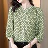 New Summer Chiffon Top Women's 3/4 Sleeves Round Collar Covering Belly Bottoming Shirt Mom's Blouse 4XL