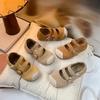 Kids Flat Shoes Spring Autumn Retro Patchwork Girls Leather Shoes 2025 New Non-slip Children's Causal Shoes Round-toe Hook Loop