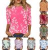 Damen Casual Blumenmuster Dreiviertelarm Rundhalsausschnitt Oberteil Leicht Bequem Sitzend Weicher Stoff Bluse für den Alltag