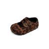 XSHX Leopard Print Girl Mary Jane Velcro Design Rubber Sole Retro Versatile Autumn New Wide Show Toe Head Princess