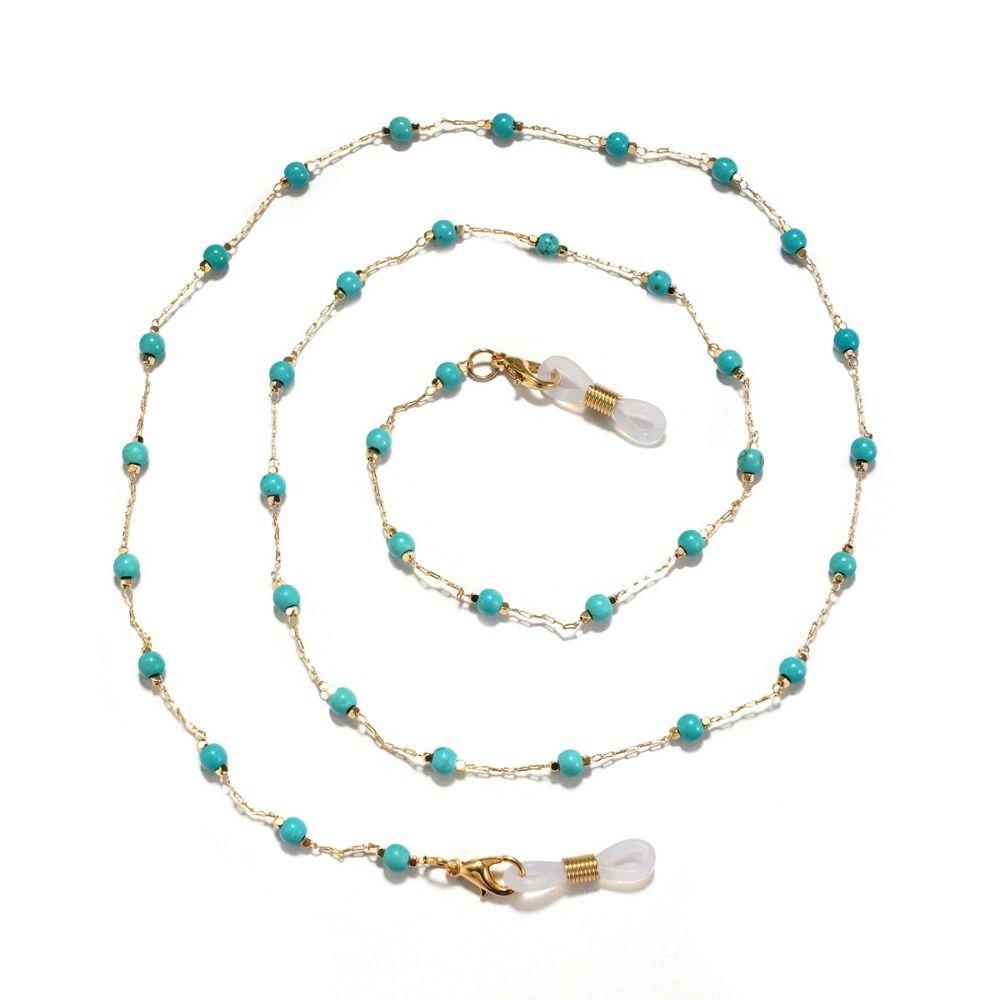 Turquoise Beads Glasses Chain Anti-Lost Beaded Eyeglass Holder Necklace Neck Strap Hanging Neck Eyeglass Lanyard Reading Glasses
