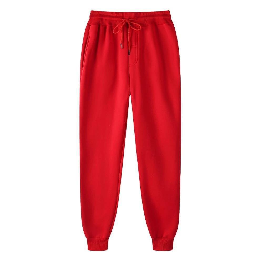 Women Solid Color Women Pants Pocket Long Sweatpants Fleece Jogging Trousers Sportspants Casual Fashion Loose Black Red