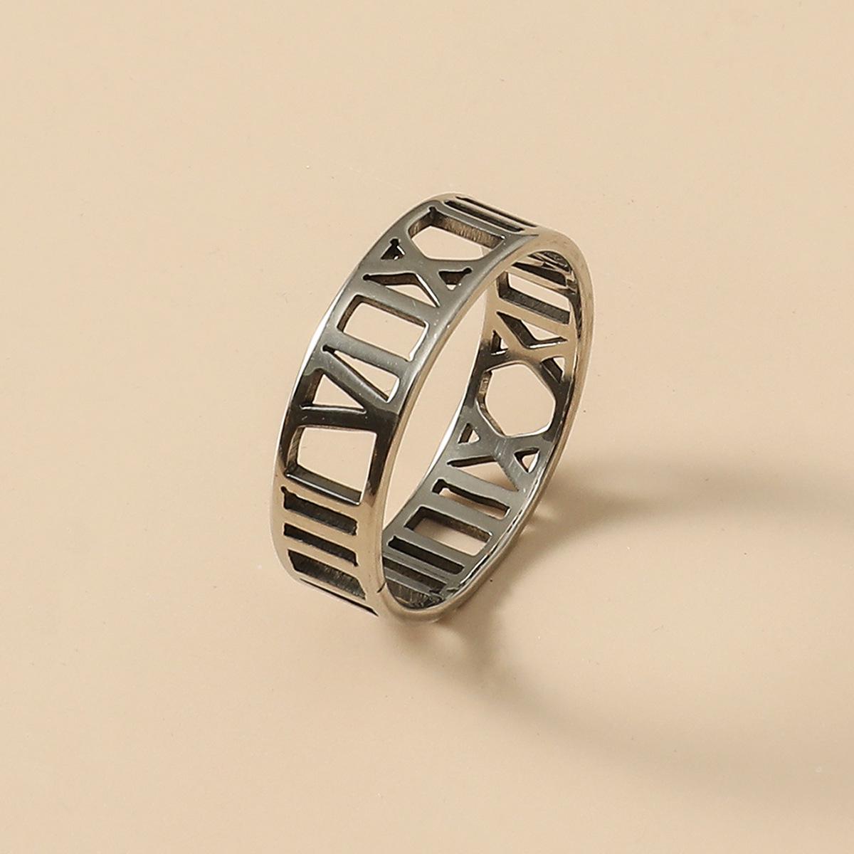 Korean Style Stainless Steel Roman Numeral Ring - Trendy Fashion Jewelry One Size