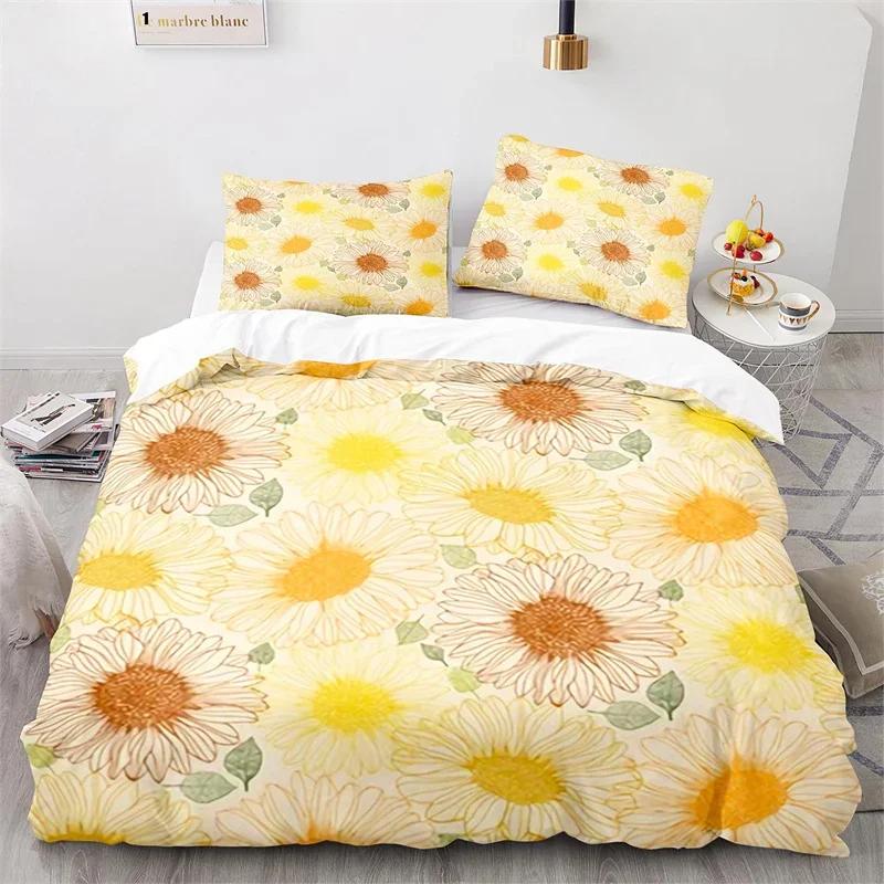 Sunflower Soft Duvet Cover Microfiber Rustic Floral Warm Comforter Cover Nature Theme Yelow Blosom Beding Set Twin King For Children Kids Adult