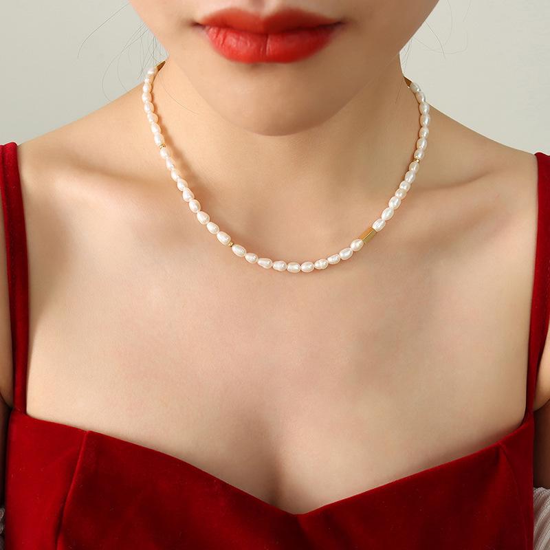 Elegant 18K Gold-Plated Freshwater Pearl & Titanium Steel Necklace