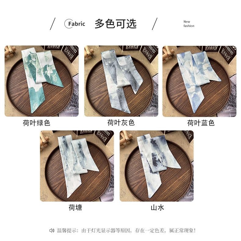 7x85cm Skinny Silk Scarf Floral Headband Chinese Style Hair Ribbon Scarf Butterfly Neck Tie Versatile Bag Decorative Scarf