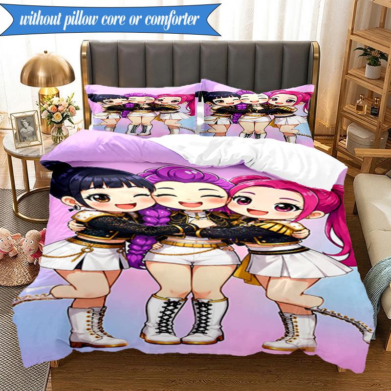3PCS Kpop Demon Hunter Starlight Adventure Bedding Set 2D Printing (Includes 1 Duvet Cover + 2 Pillowcases Coreless), Bedroom decor,Fan gift