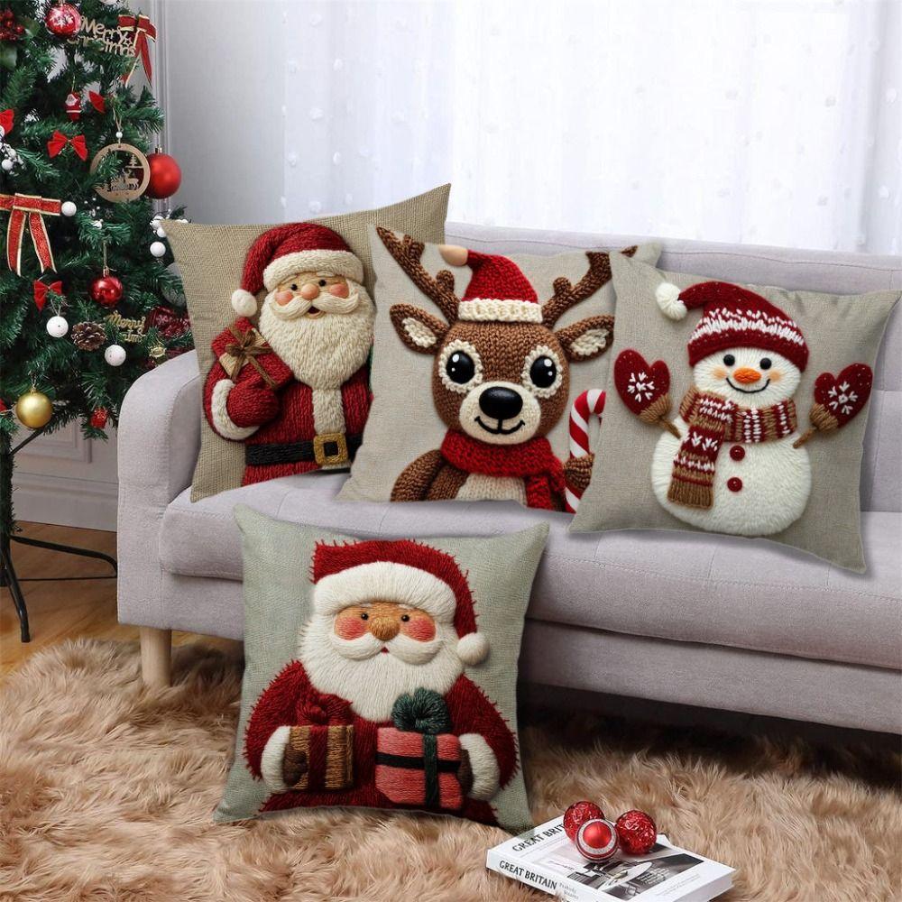 Cartoon Santa Snowman Elk Sofa Cushion Cover Merry Christmas Pillow Case  Home Bed Car Decor