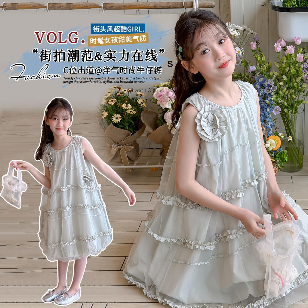Girls' dress summer new style girls' thin cotton flower bud princess dress fashionable and stylish children's summer dress