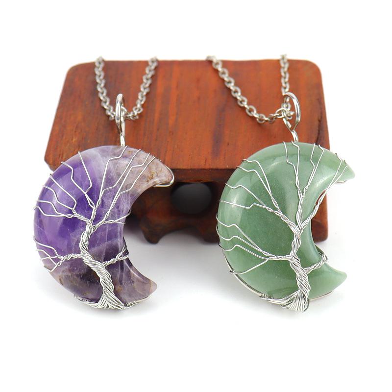 Amethyst Moon Tree of Life Crystal Pendant Necklace N512