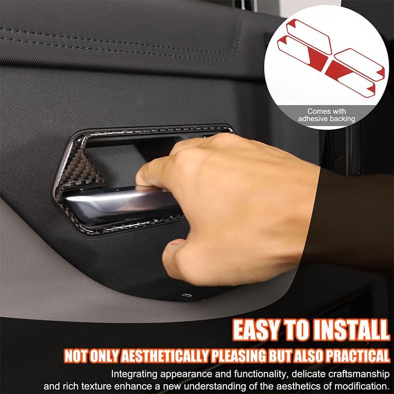 for Hummer EV Accessories Car Inner Door Pull Handle Surround Panel Frame Real Carbon Fiber Interior Sticker Compatible with Hummer EV 2024+ 4pcs