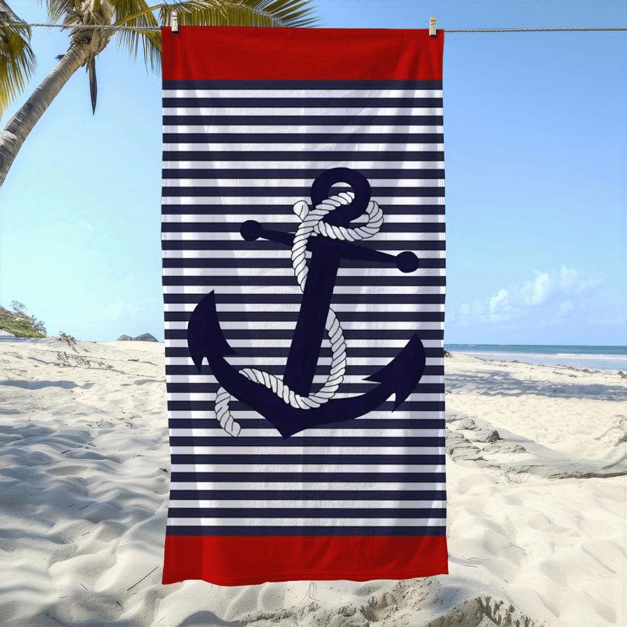 

Anchor Pattern Ocean-Themed Beach Towel, Soft Quick-Dry Absorbent for Swimming Camping Bathing W40*H60(CM)