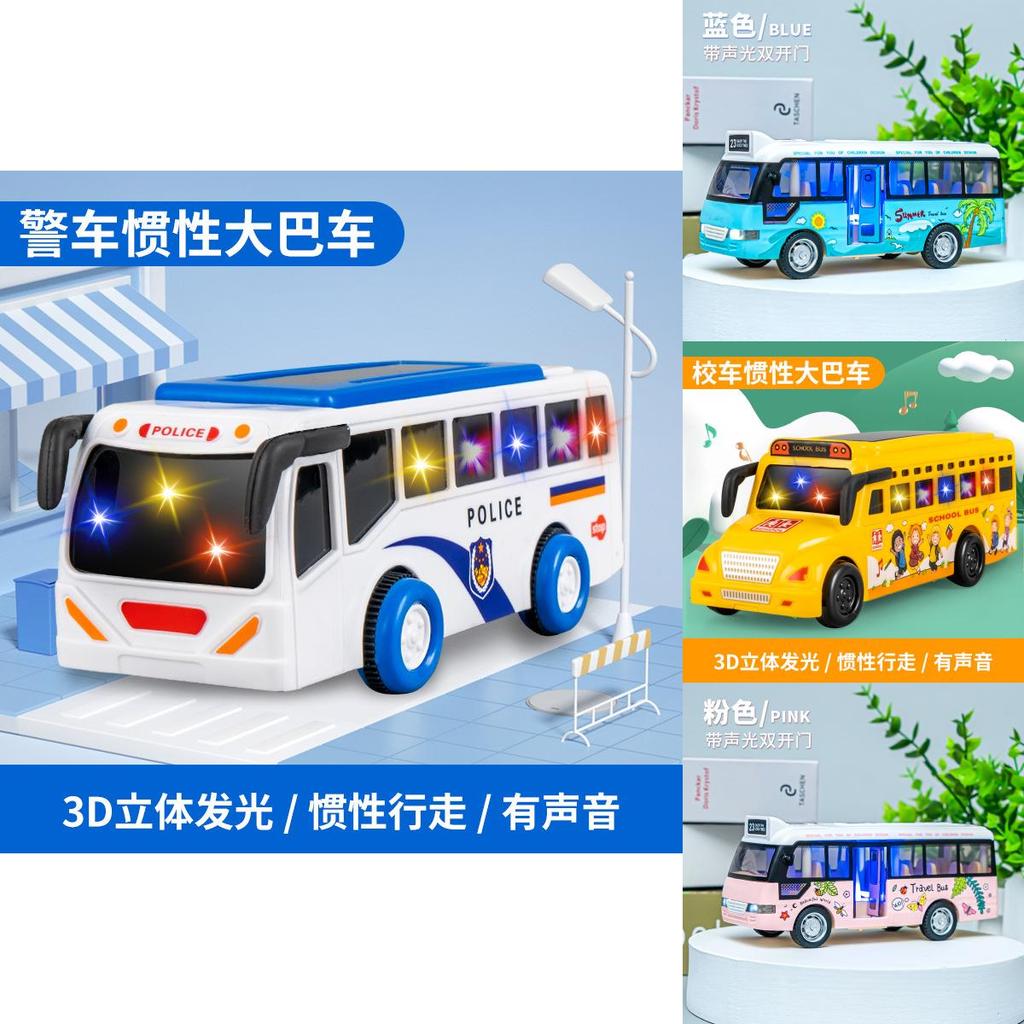 Toy Bus Inertia Light Sound Kids Play Vehicle For Childrens Night Market Fun