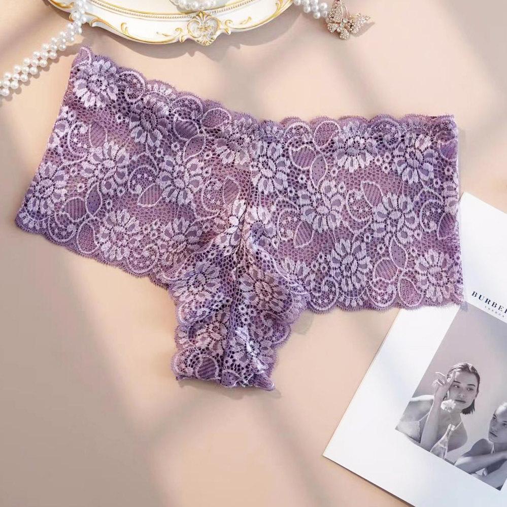 

Большие размеры, сексуальные кружевные трусики для женщин, летние, со средней талией, эластичные, ультратонкие, дышащие, легкие, открытые, женские трусы 4XL 4XL фиолетовый
