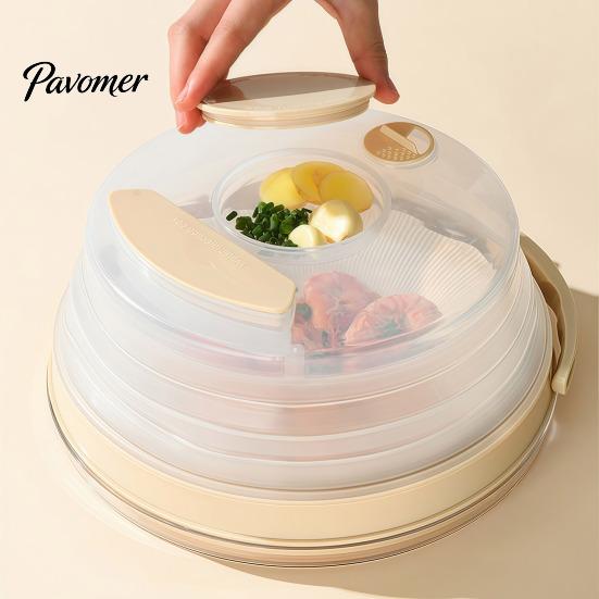 Reusable Microwave Plate Cover Collapsible Splatter Cover, with Foldable Heat Resistant Handle, Easy Clean Screen Oven Safe Plastic Lid, for