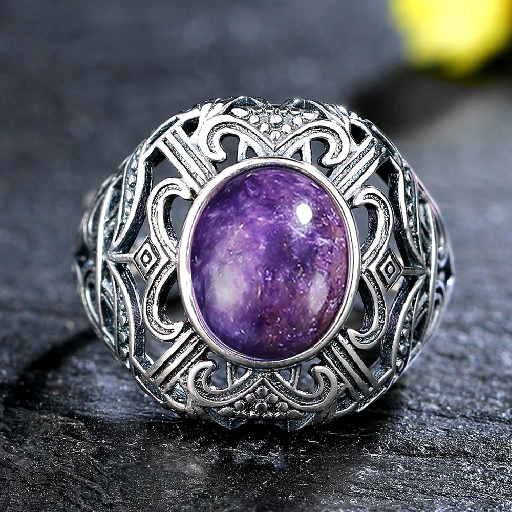 Natural CopperRings Charoite Bead Gemstone Rings for Women Wedding Bands Anniversary Party Gifts Fine Jewelry