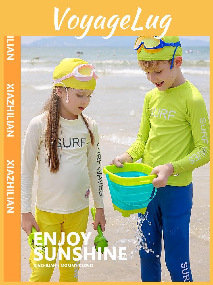 Sun Fluorescent Dopamine Teen Green Protection Quickdry Long Sleeve Swimsuit