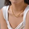 Jewelry Stainless Steel Embossed Rectangle Handmade Chain Gold Necklace Ladies 2259