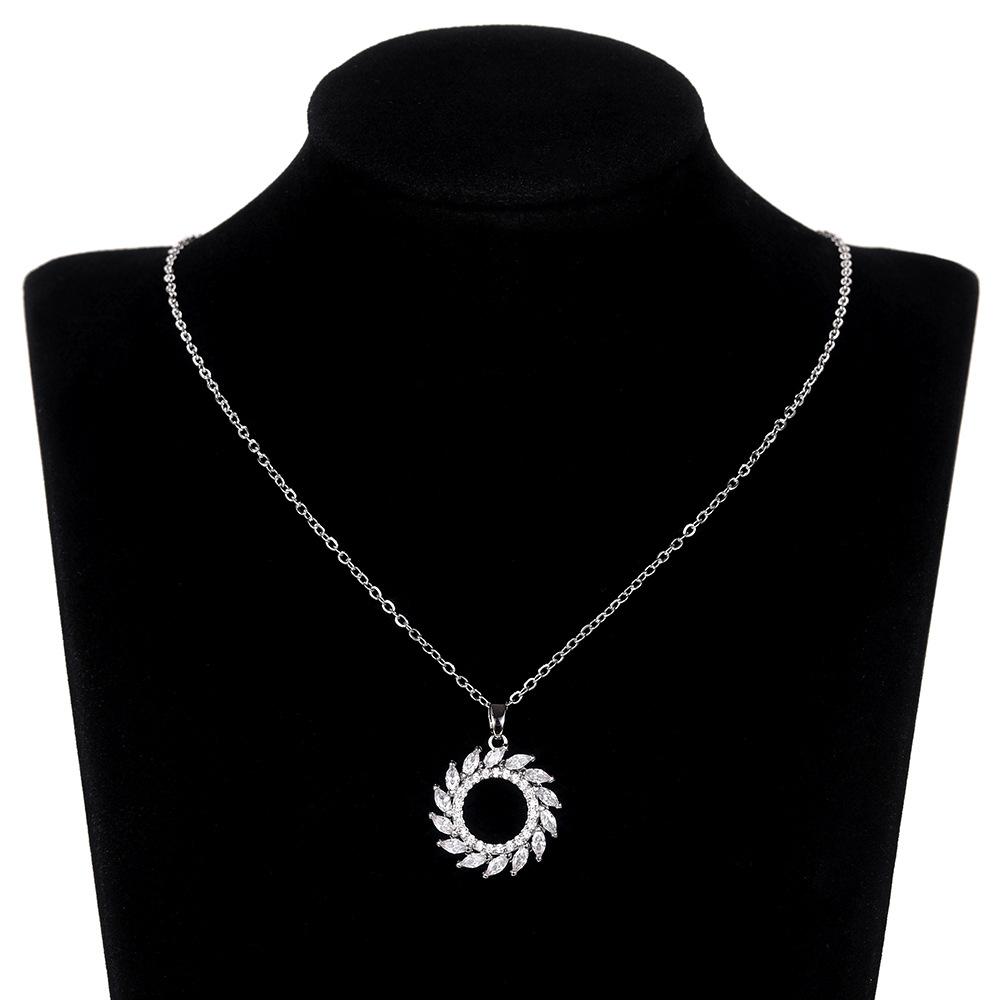 Ebay Olive Leaf Pendant, Copper Inlaid Horse Eye Zircon Circle Necklace Collarbone Chain