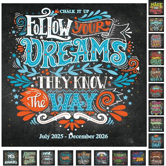 Calendar 2025-2026 Wall - Wall Calendar 2025-2026, Jul. 2025 - Dec. 2026, 12" X 24" (Open), 18 Monthly Wall Calendar, Unruled Block - Motivational