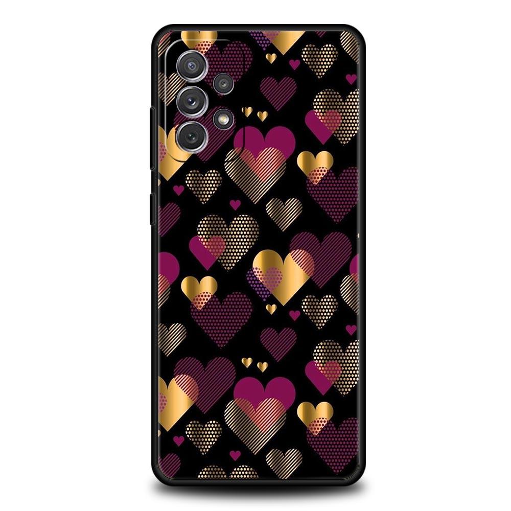 Gold Pink Rose Glitter Hearts Case for Samsung A17 A13 A15 A25 A35 A51 A55 A71 A21S A11 A31 A41 A23 A53 A73 5G A03S A05s Cover