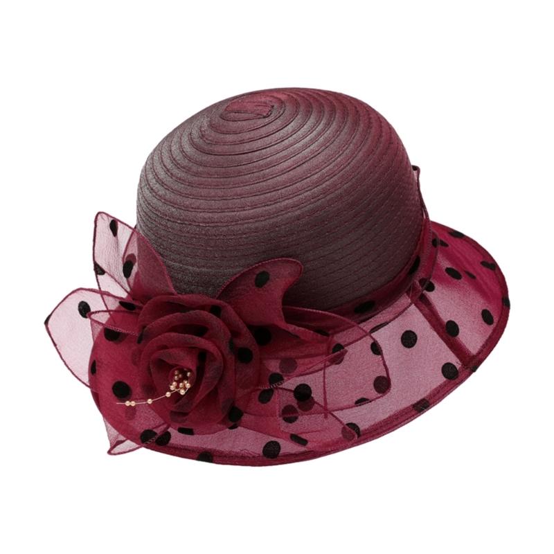 

Літній рибацький капелюх для старших на відкритому повітрі Капелюх-відро з пряжею та крапковими квітковими декорами кларет