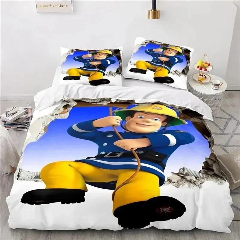 Cartoon Fireman Sam Toys Bedding Collection Duvet Cover Bed Collection Quilt Cover Pillowcase Comforter King Queen Size Boys Adult Bedding Collection