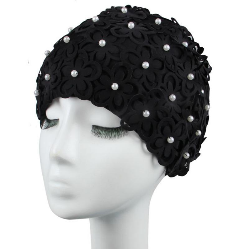 Badekappe Damen Perle Dreidimensionale Blütenblatt Mode Erhöhtes Spa Schwimmen Damen Badekappe Atmungsaktiv Nicht Würgend Kopf Lange Haare Badekappe