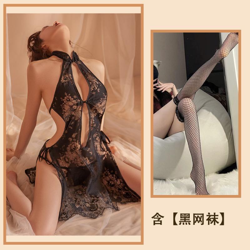 Lace Cheongsam Sex Underwear Black Silk Squeeze Chest Free of Sexy Cos Pure Desire Wind Super Spicy Sexy New Thorn