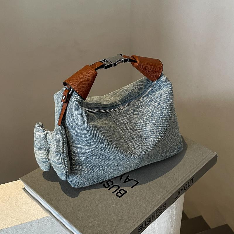 Large Capacity Versatile New Denim Handheld Bag For Women High Beauty Underarm Cowbody Bag Fashion Single Shoulder Crossbody Bag