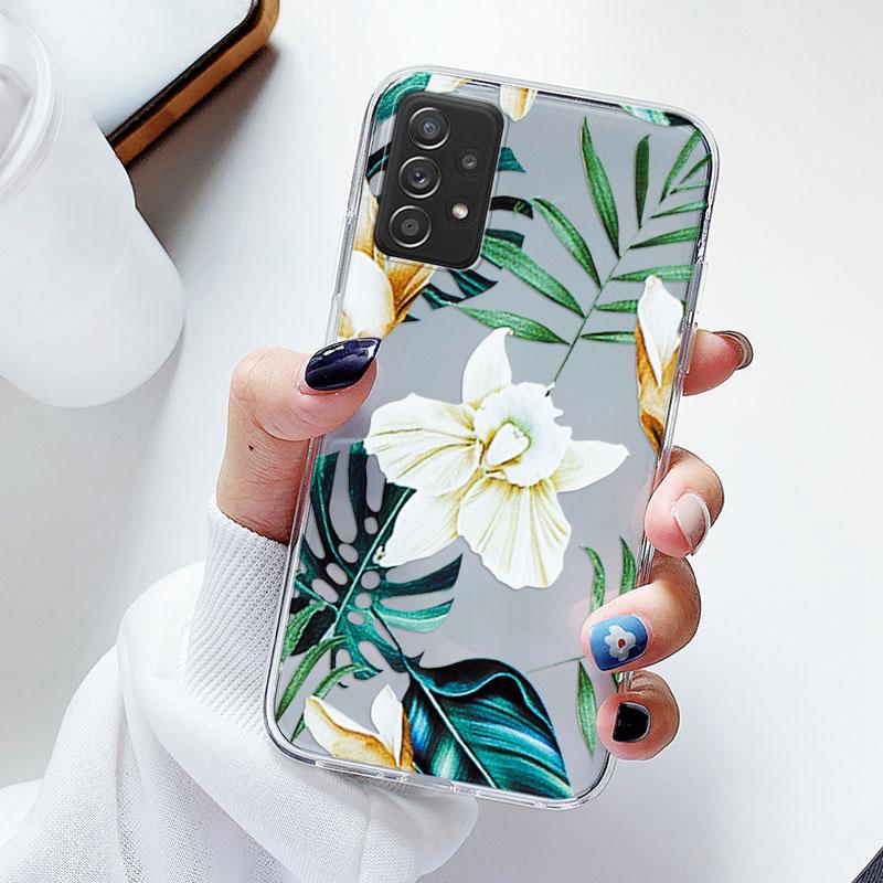 Phone Case For Samsung A52s A52 Floral Silicon Cover For Samsung Galaxy A52 Fundas Coque Transparent Soft Capas Flower TPU