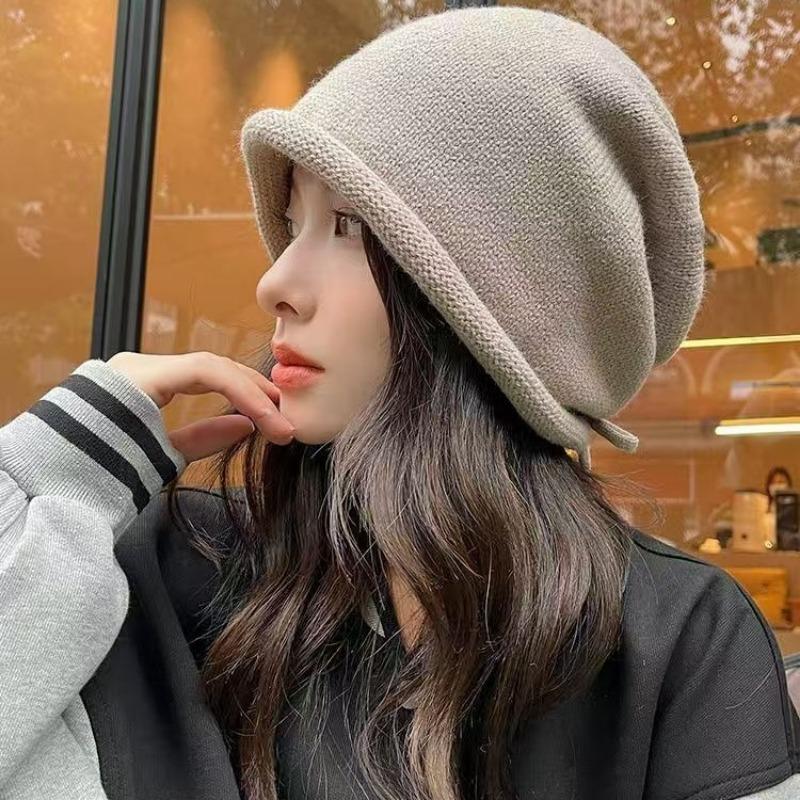 Drawstring stacking hat children autumn and winter show their faces small cold hat warm knitted hat bag head wool hat men