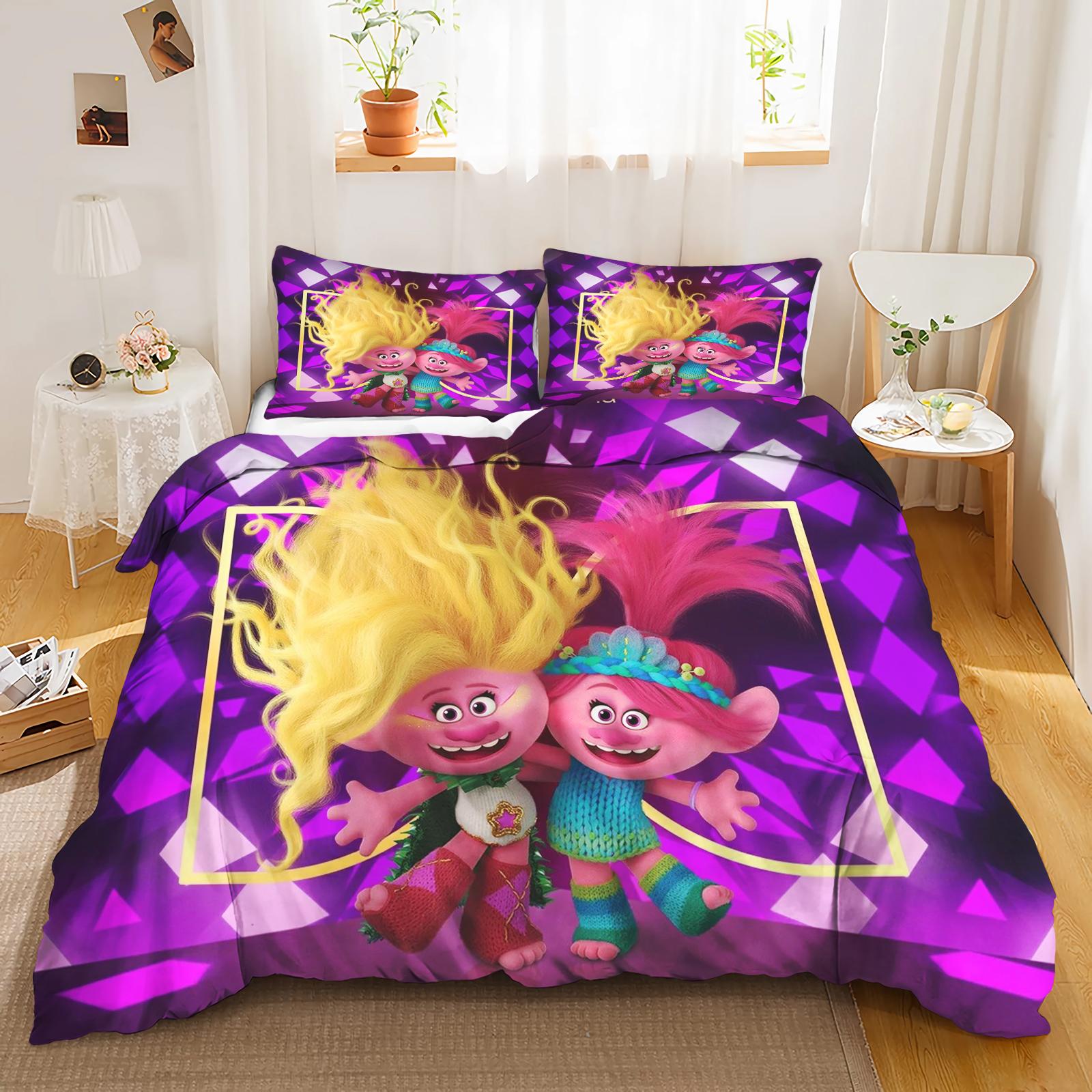 Monika Chen Unisex Trolls Anime Home Bedroom Comforte Nordic Polyester Material Suitable For Children And Adults 3-Piece Set