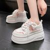 Soft Leather White Shoes for Women New Spring Korean Version Versatile Internal Height-enhancing Casual Shoes Thick Sole Sponge Cake Breathable