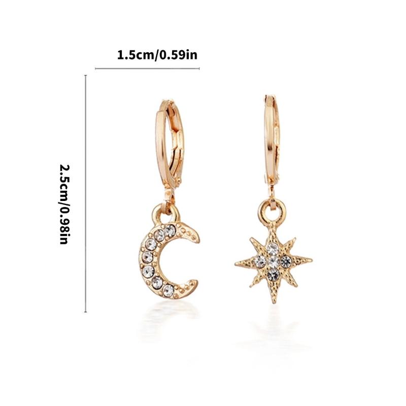 Cubic Zirconia Star Moon Drop Earrings Allergy Proof Lightweight Hoops For Women Evening Party Jewelry Gold Rose Gold